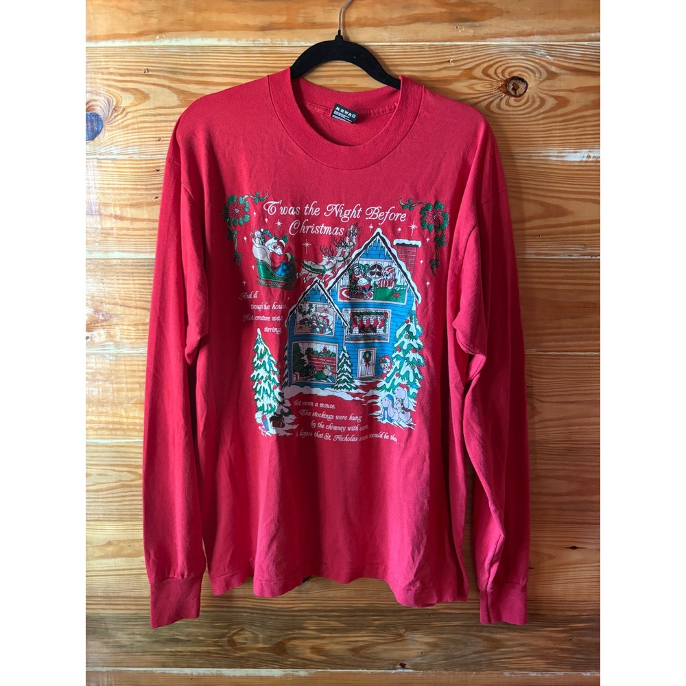 Vintage Fruit of the Loom Twas the Night Before Christmas T Shirt XL 90s Holiday